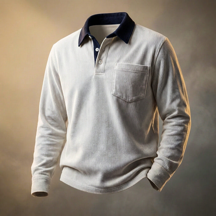 Men's Ribbed Knit Long Sleeve Polo Shirt