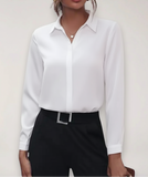 Women's Silk Button Down Shirt Long Sleeve Formal Office Work Blouse Elegant Top