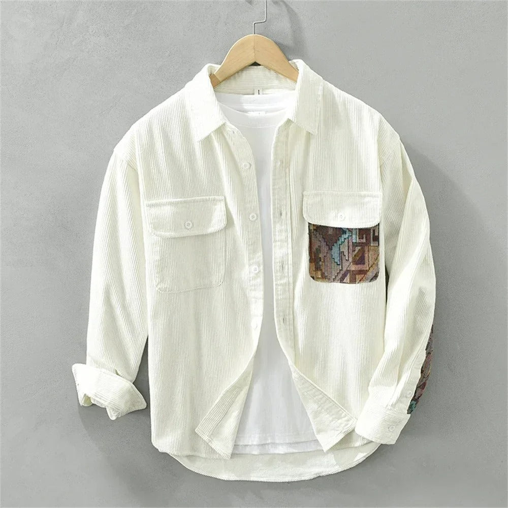 Men's Corduroy Patchwork Long-Sleeve Shacket