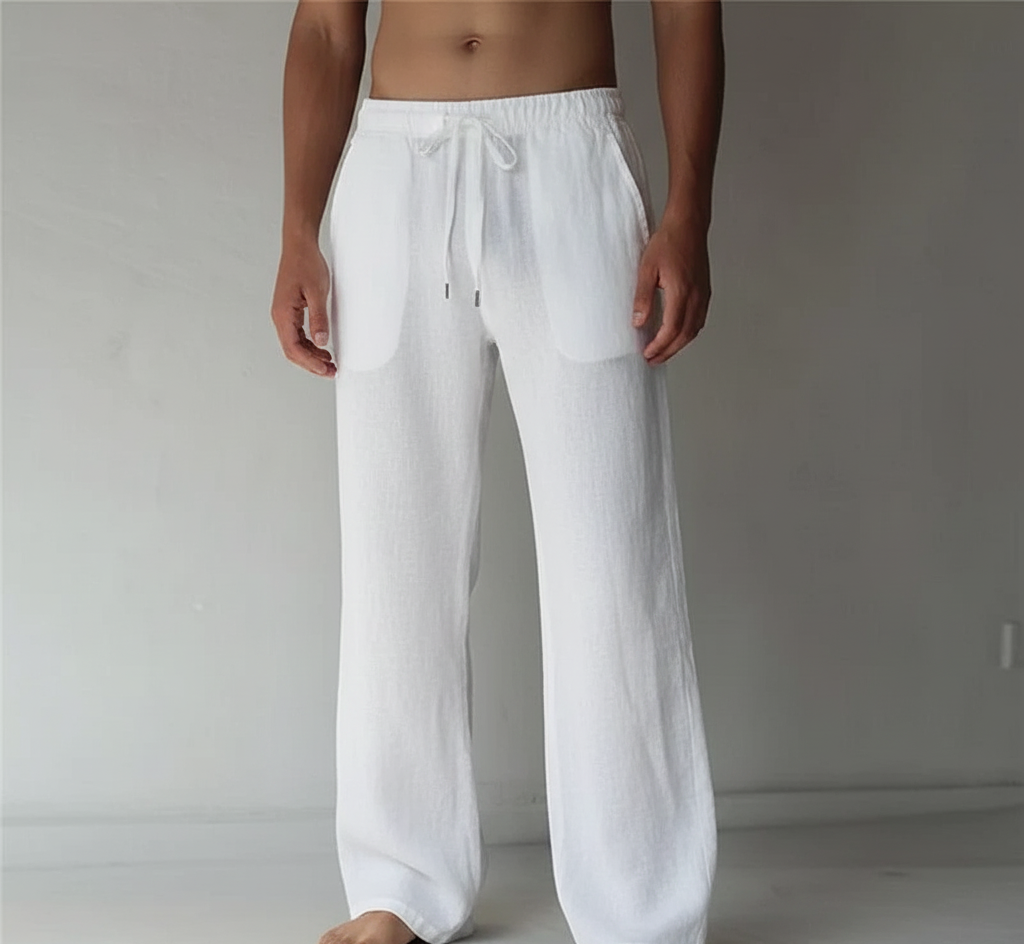 Men's Linen Wide Leg Casual Drawstring Trousers