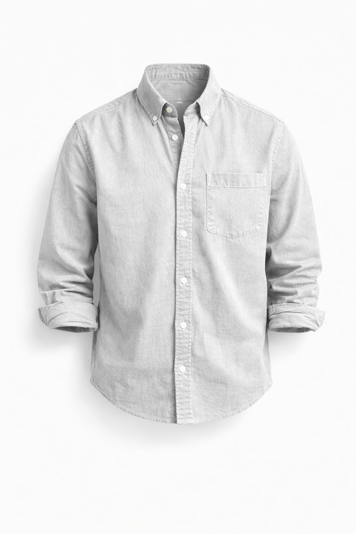 Men's Lightweight Denim Shirt Long Sleeve Button Down Work Top