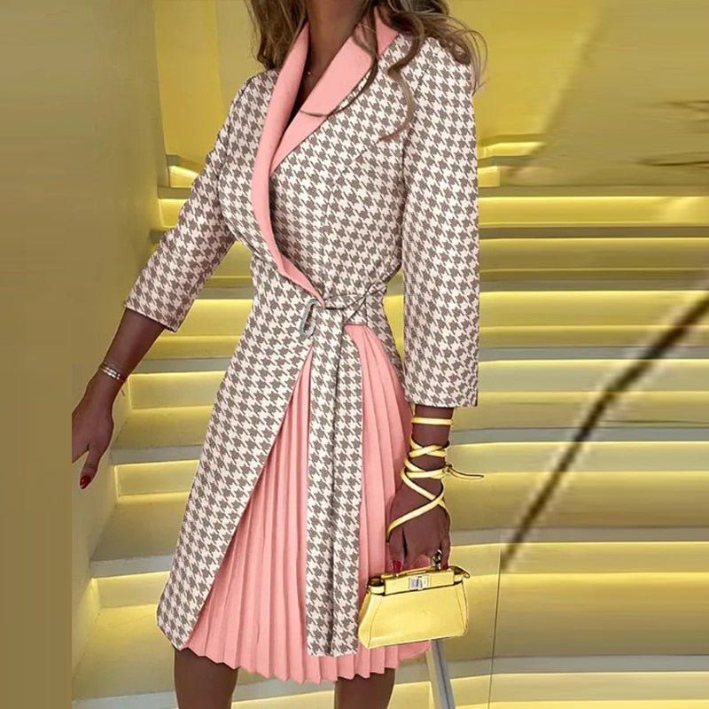Women's Knit Houndstooth Wrap Blazer Dress