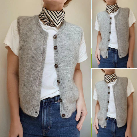 Women's Knit Sweater Vest Button Up Sleeveless Waistcoat