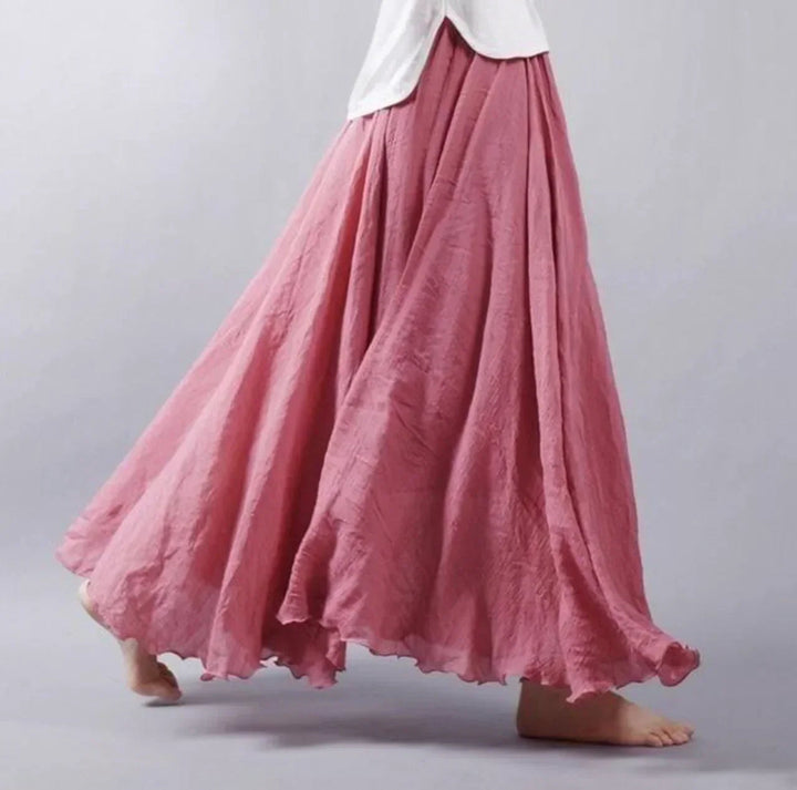Longue jupe plissée fluide en mousseline pour femme