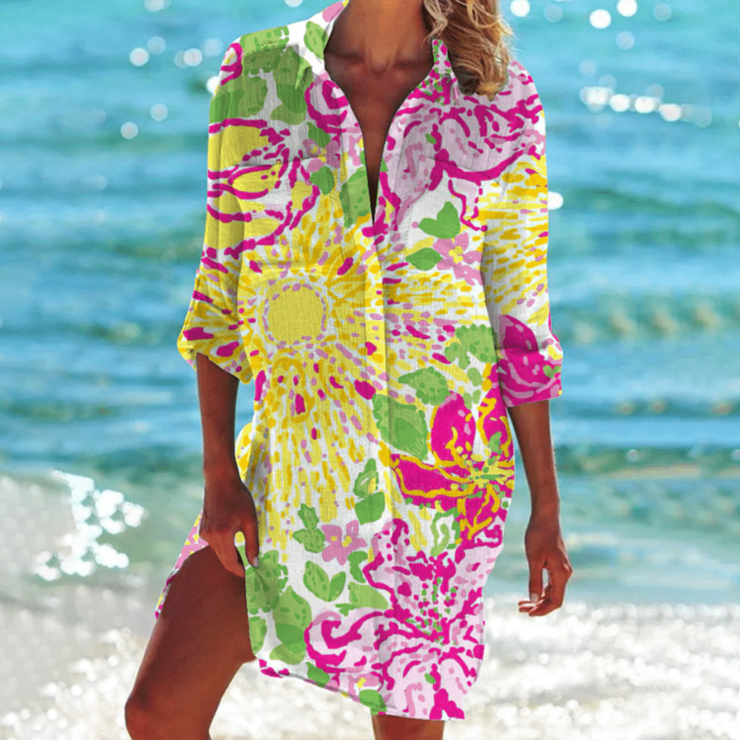 Women's Tie Dye Beach Cover Up Shirt Dress Swimwear