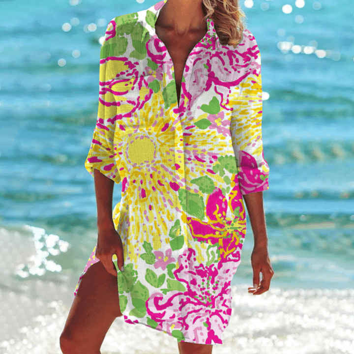 Women's Tie Dye Beach Cover Up Shirt Dress Swimwear