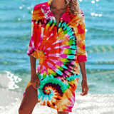 Women's Tie Dye Beach Cover Up Shirt Dress Swimwear