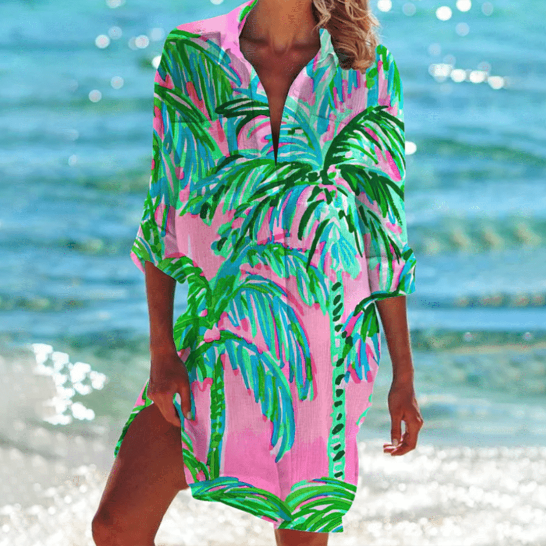 Women's Tie Dye Beach Cover Up Shirt Dress Swimwear
