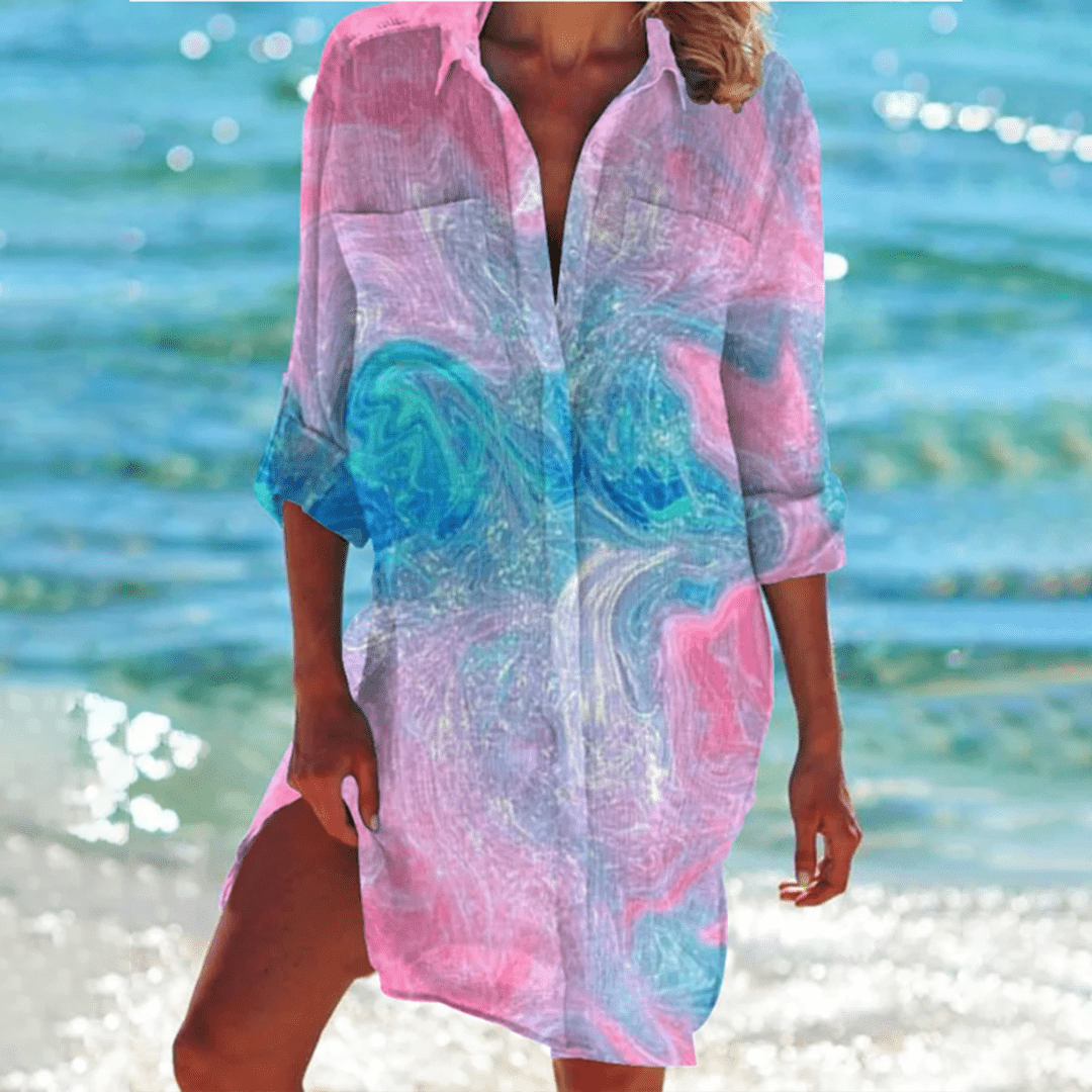 Women's Tie Dye Beach Cover Up Shirt Dress Swimwear