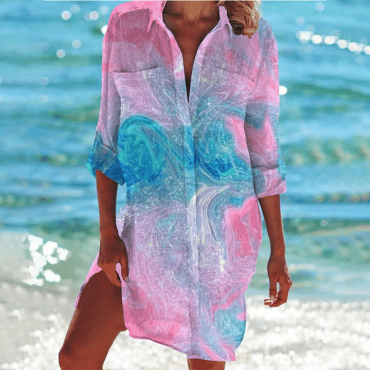 Women's Tie Dye Beach Cover Up Shirt Dress Swimwear