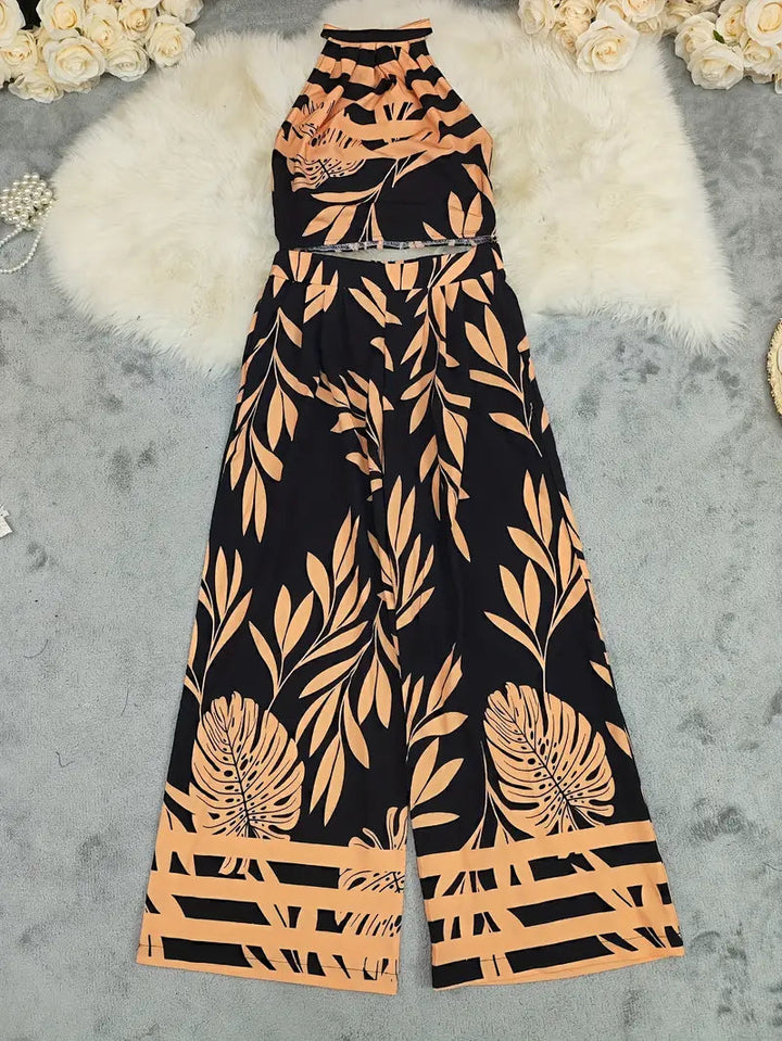 Women's Silk Halter Wide-Leg Two-Piece Set