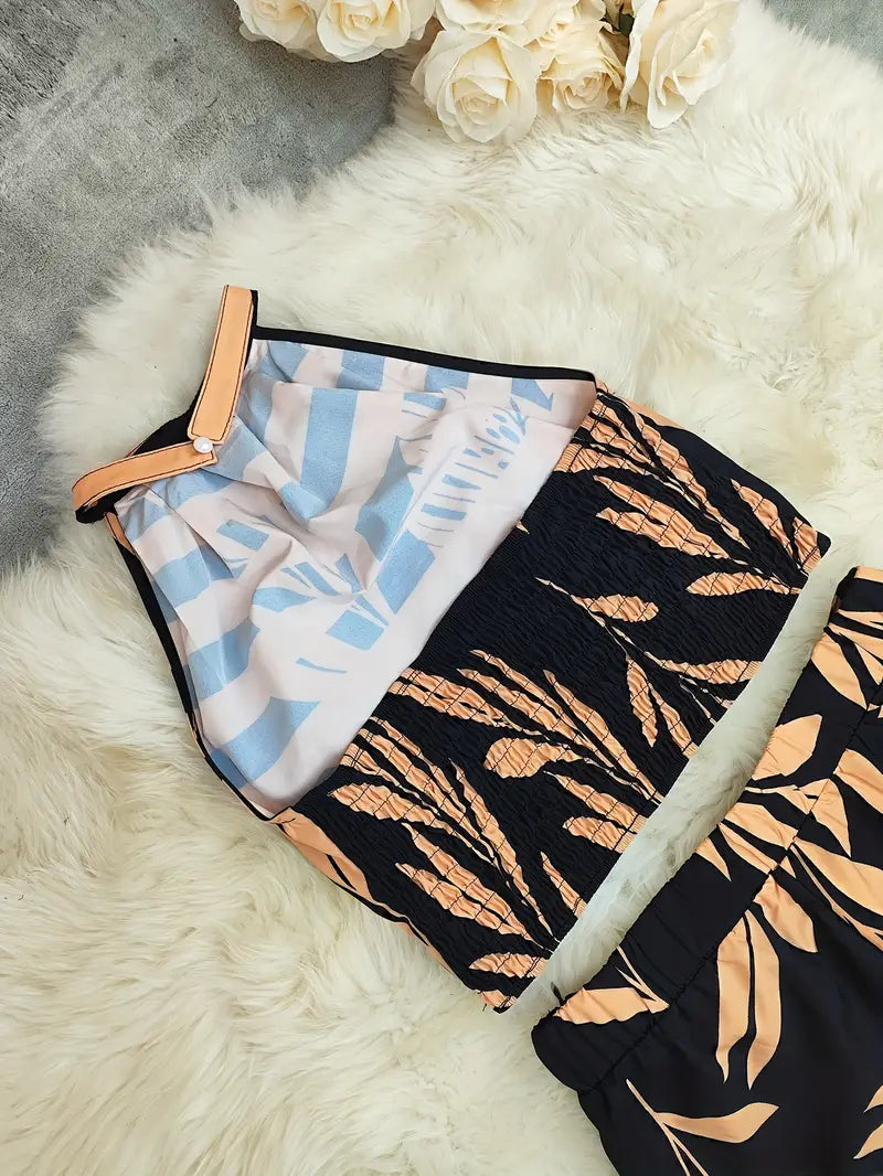 Women's Silk Halter Wide-Leg Two-Piece Set