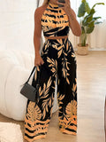 Women's Silk Halter Wide-Leg Two-Piece Set