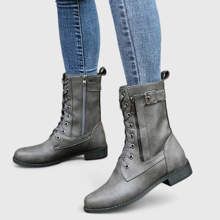 Women's Leather Combat Ankle Mid Calf Boots