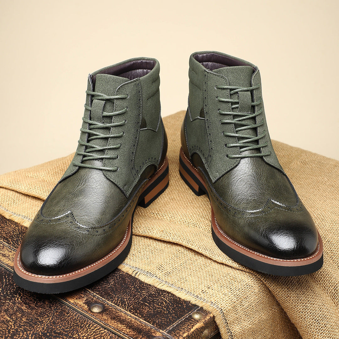 Men's Leather Brogue Boots High Top Lace Up Formal Shoes