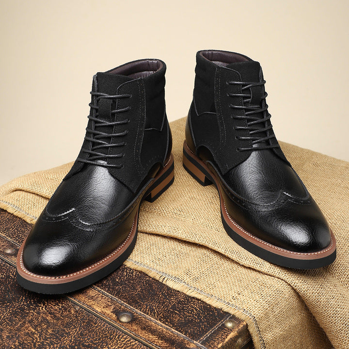 Men's Leather Brogue Boots High Top Lace Up Formal Shoes