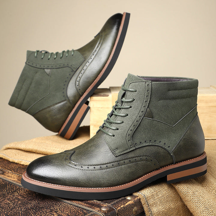 Men's Leather Brogue Boots High Top Lace Up Formal Shoes