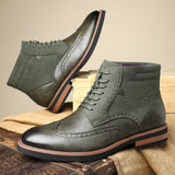 Men's Leather Brogue Boots High Top Lace Up Formal Shoes