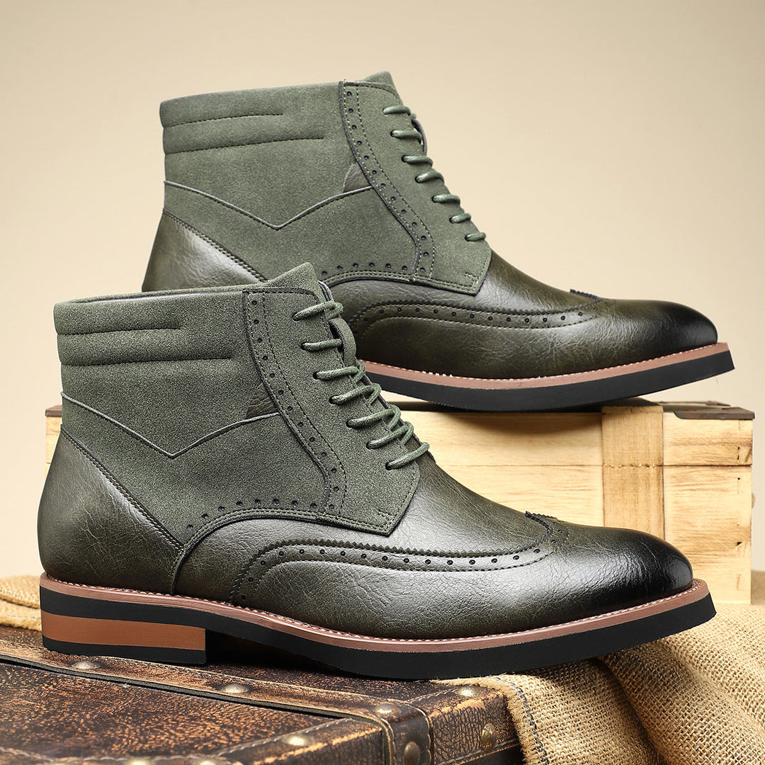 Men's Leather Brogue Boots High Top Lace Up Formal Shoes