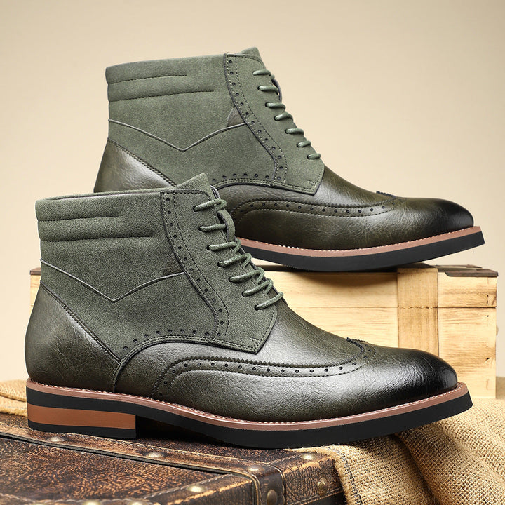 Men's Leather Brogue Boots High Top Lace Up Formal Shoes