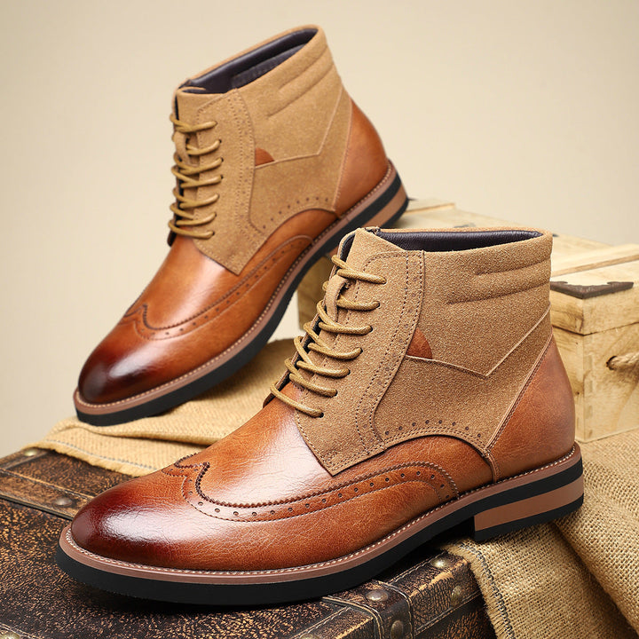 Men's Leather Brogue Boots High Top Lace Up Formal Shoes