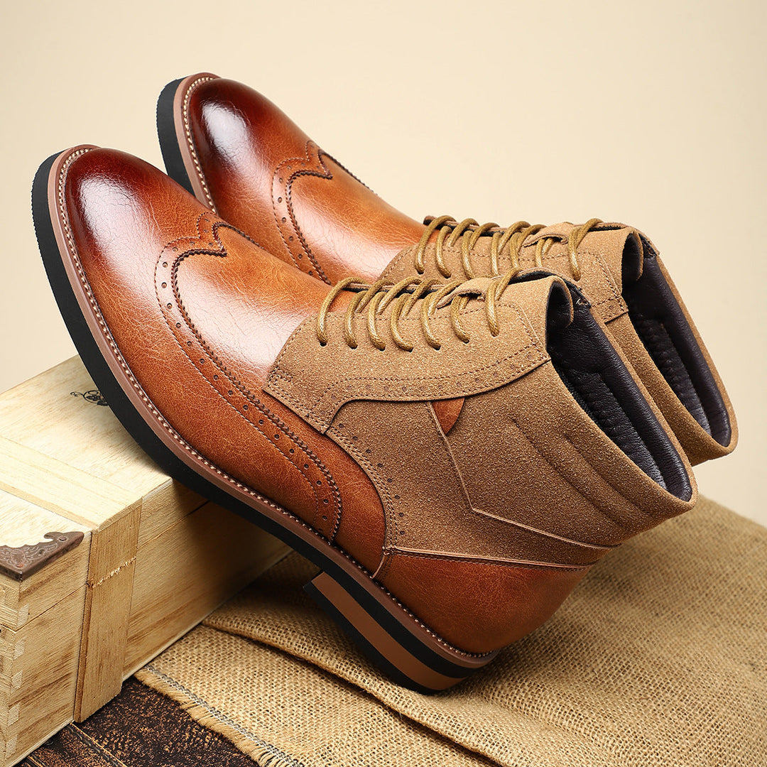 Men's Leather Brogue Boots High Top Lace Up Formal Shoes