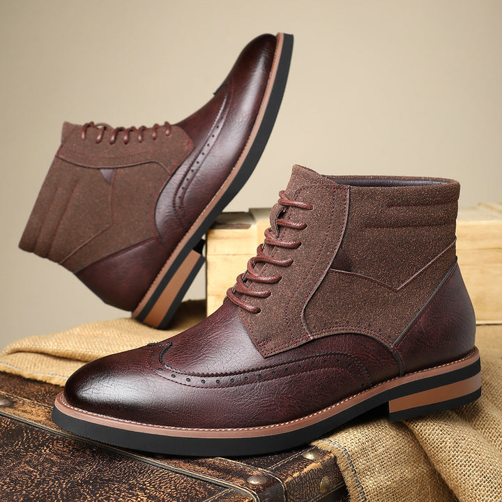 Men's Leather Brogue Boots High Top Lace Up Formal Shoes