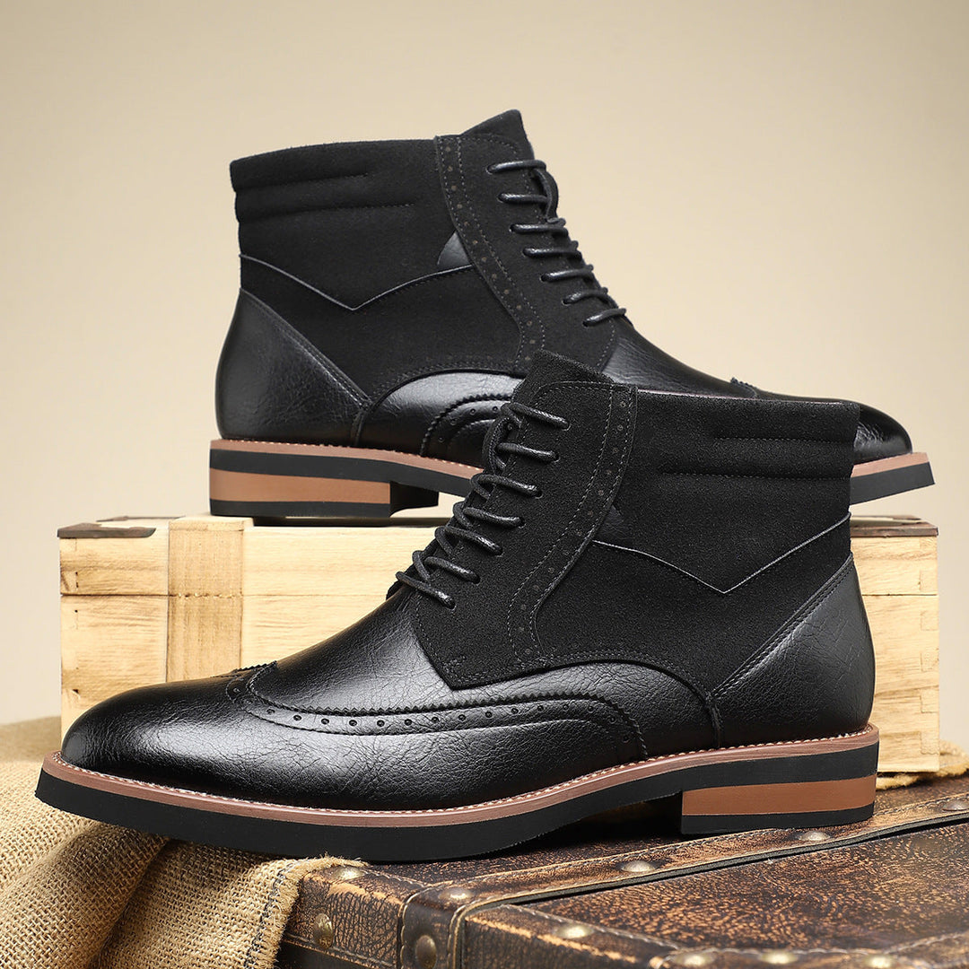 Men's Leather Brogue Boots High Top Lace Up Formal Shoes