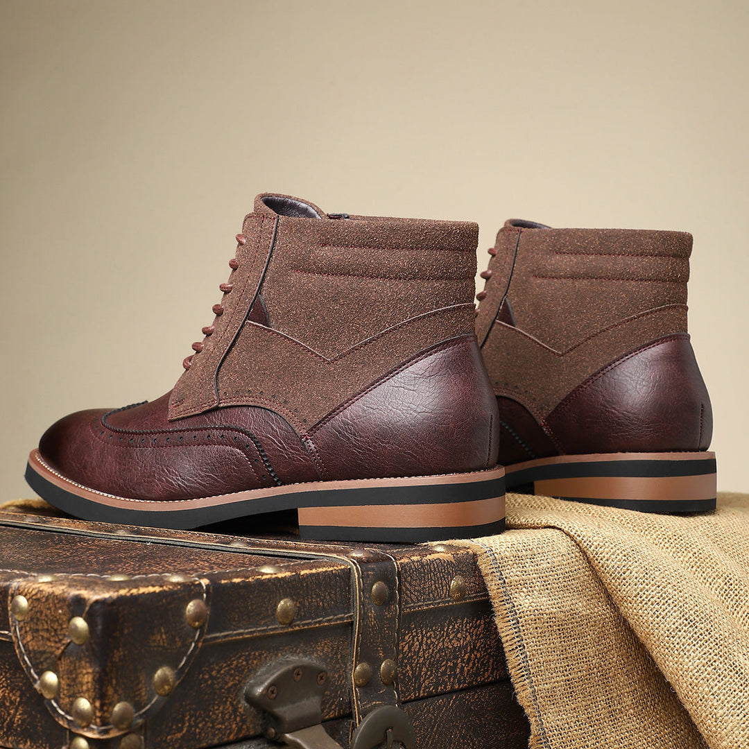 Men's Leather Brogue Boots High Top Lace Up Formal Shoes
