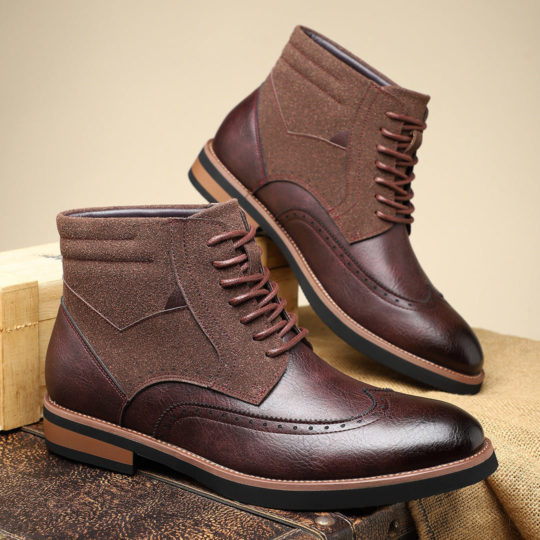 Men's Leather Brogue Boots High Top Lace Up Formal Shoes