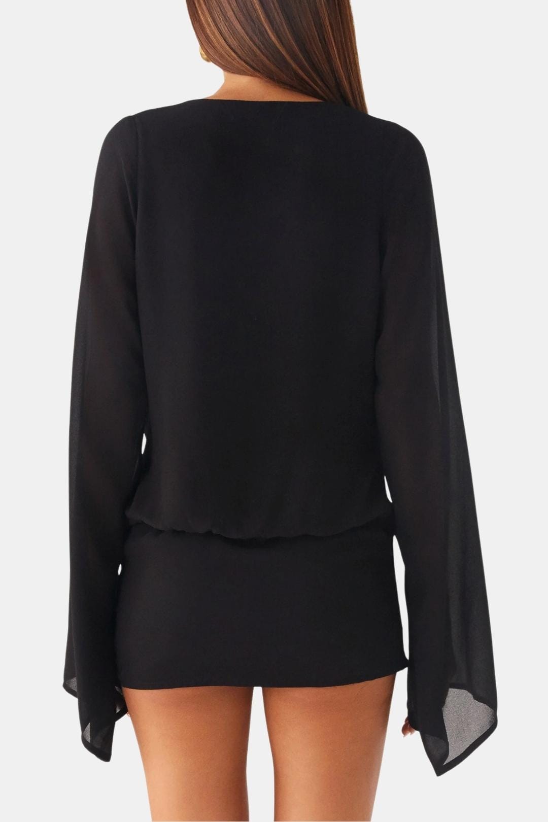 Women's Silk Cowl Neck Draped Long Sleeve Mini Dress