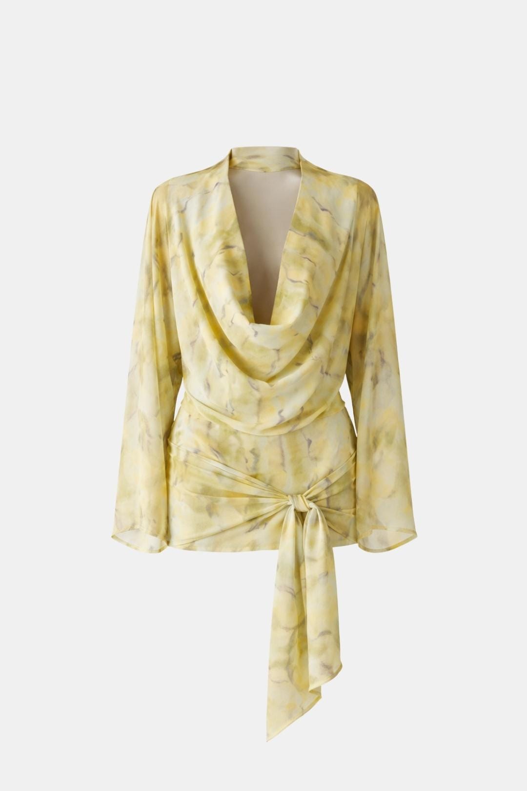 Women's Silk Cowl Neck Draped Long Sleeve Mini Dress