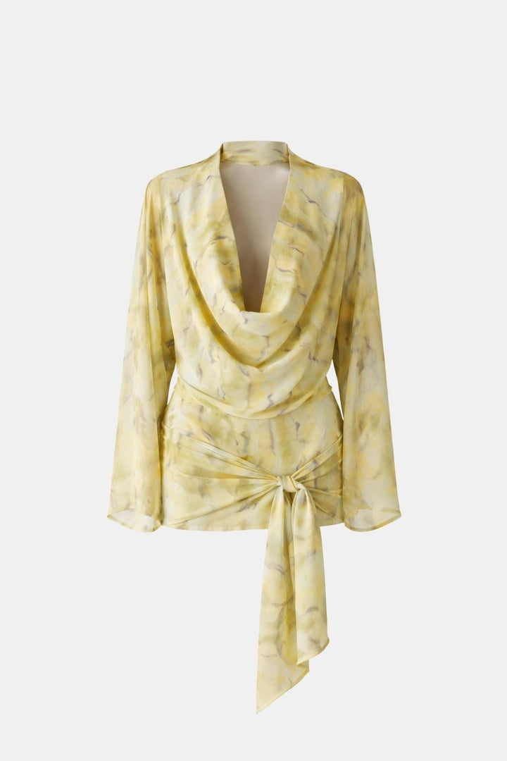 Women's Silk Cowl Neck Draped Long Sleeve Mini Dress