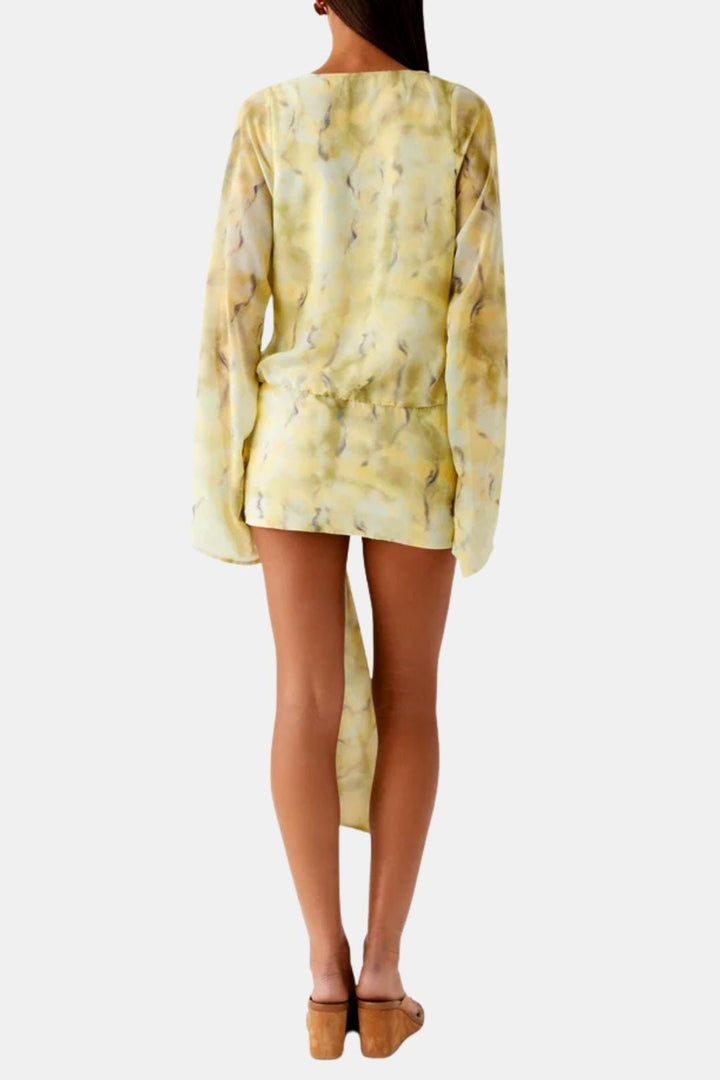 Women's Silk Cowl Neck Draped Long Sleeve Mini Dress