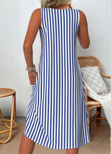 Women's Linen Blend Sleeveless Striped A Line Midi Dress