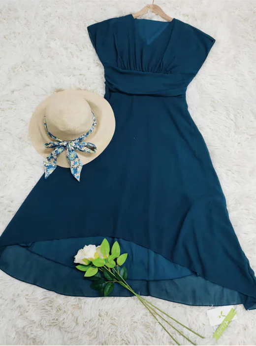 Women's Chiffon V Neck A Line Evening Midi Dress