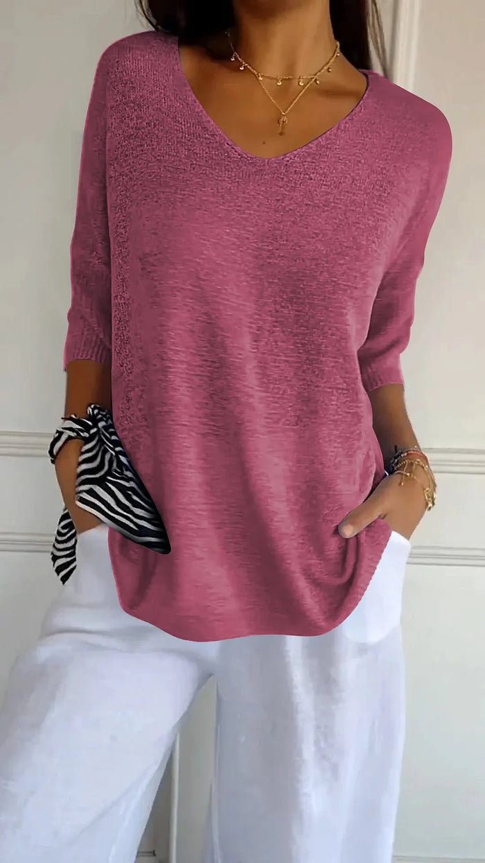 Pull-over en maille pour femme à col en V, pull-over tricoté, haut en maille
