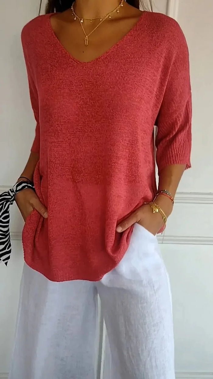 Pull-over en maille pour femme à col en V, pull-over tricoté, haut en maille