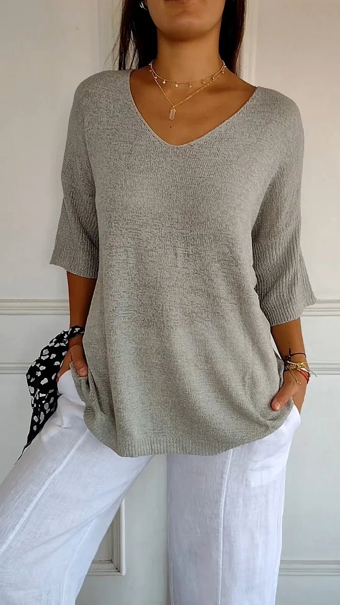 Pull-over en maille pour femme à col en V, pull-over tricoté, haut en maille