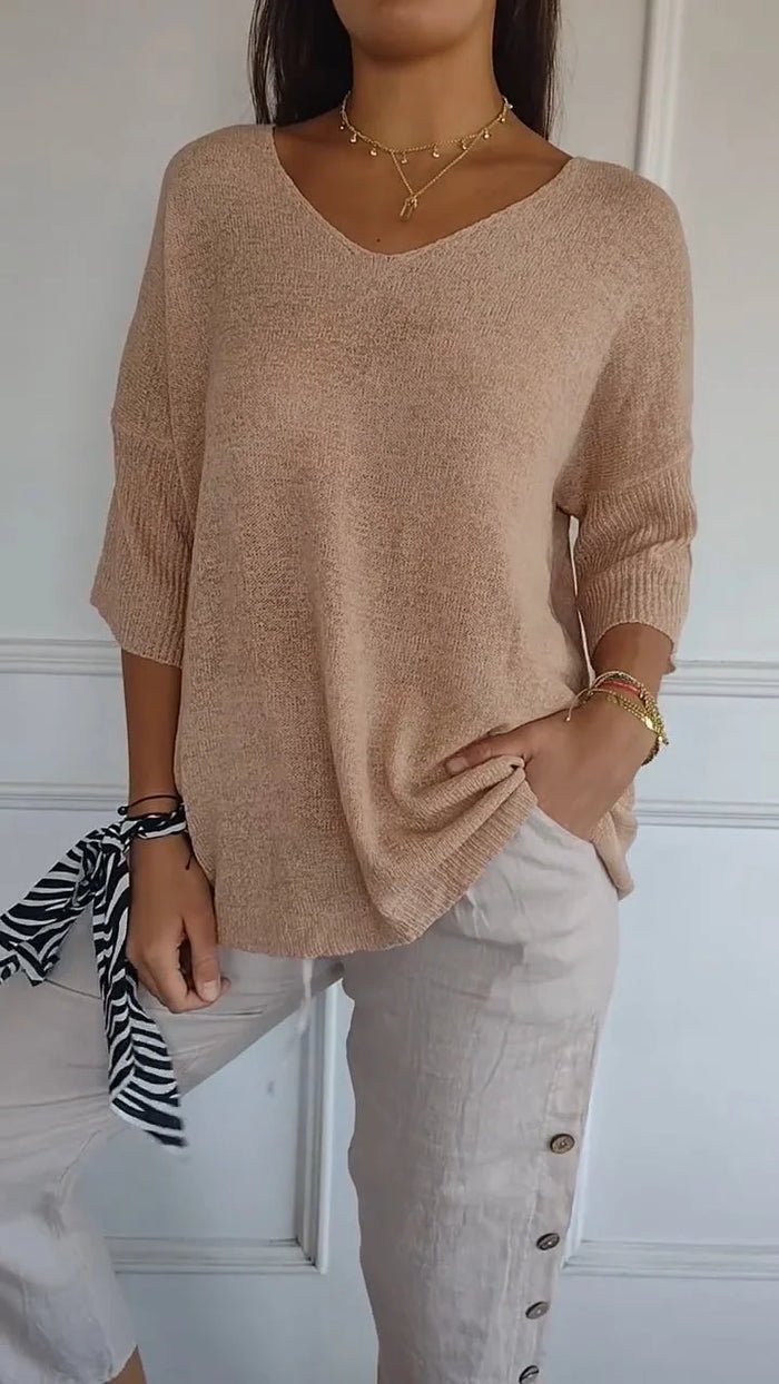 Pull-over en maille pour femme à col en V, pull-over tricoté, haut en maille