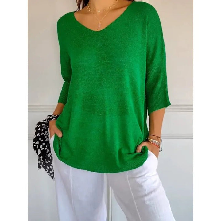 Pull-over en maille pour femme à col en V, pull-over tricoté, haut en maille