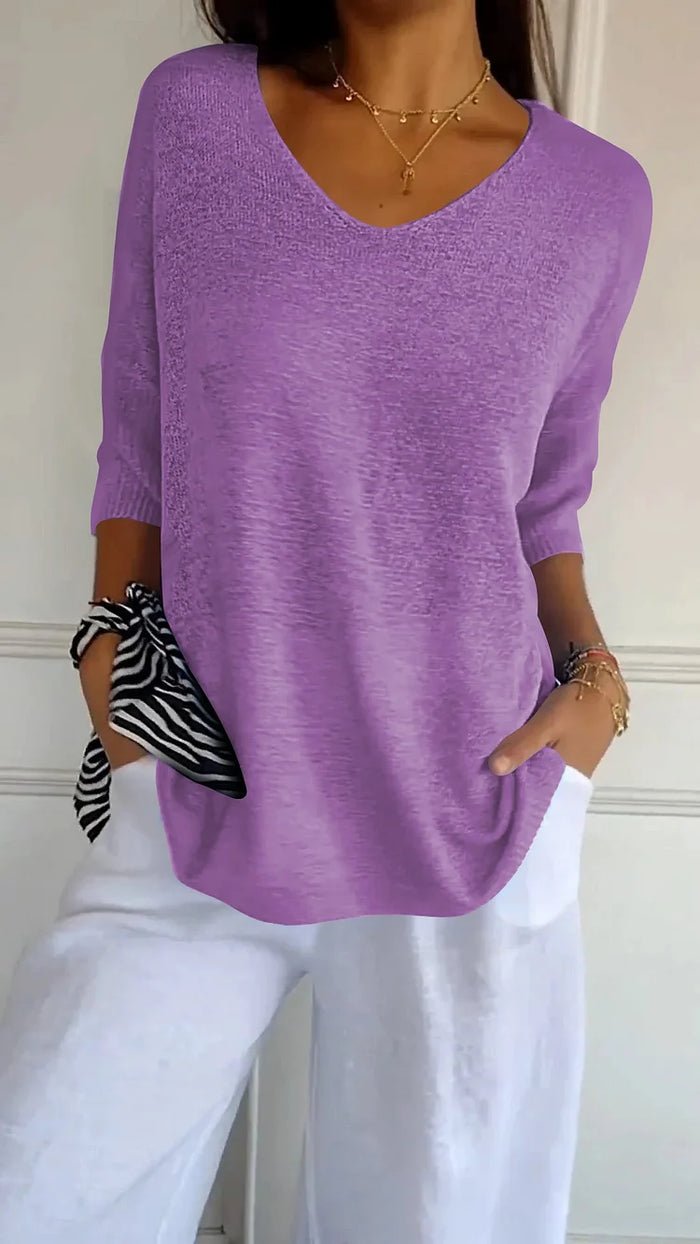 Pull-over en maille pour femme à col en V, pull-over tricoté, haut en maille