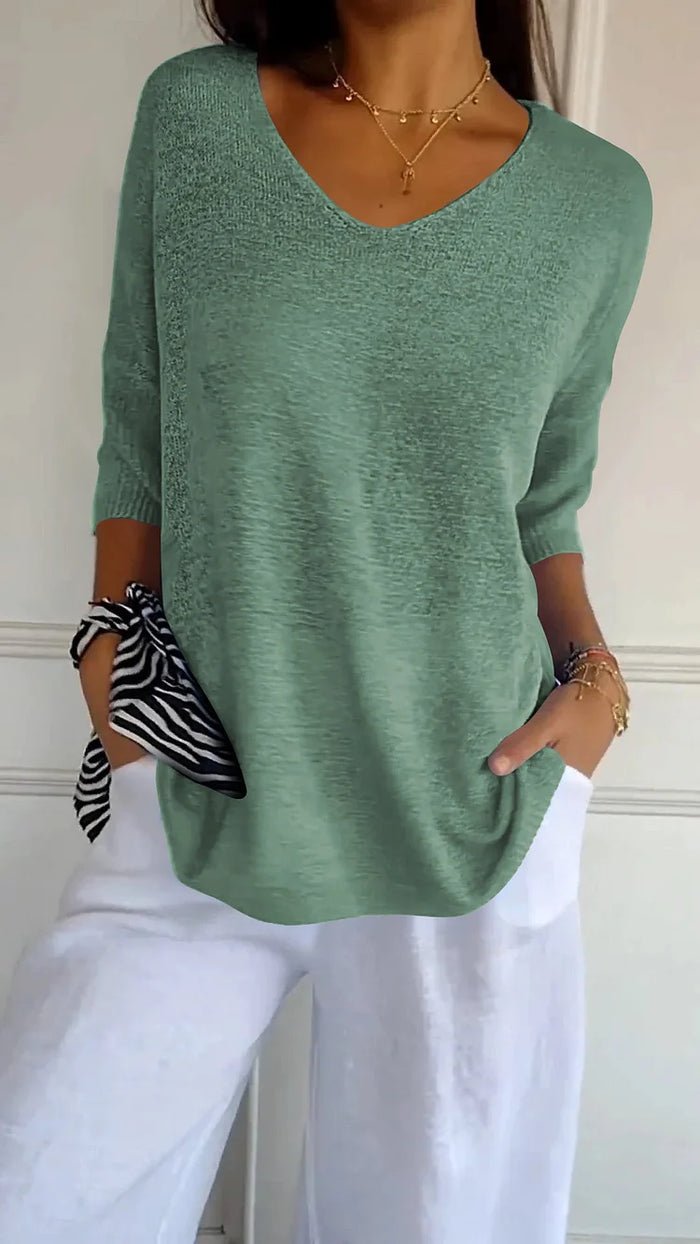 Pull-over en maille pour femme à col en V, pull-over tricoté, haut en maille