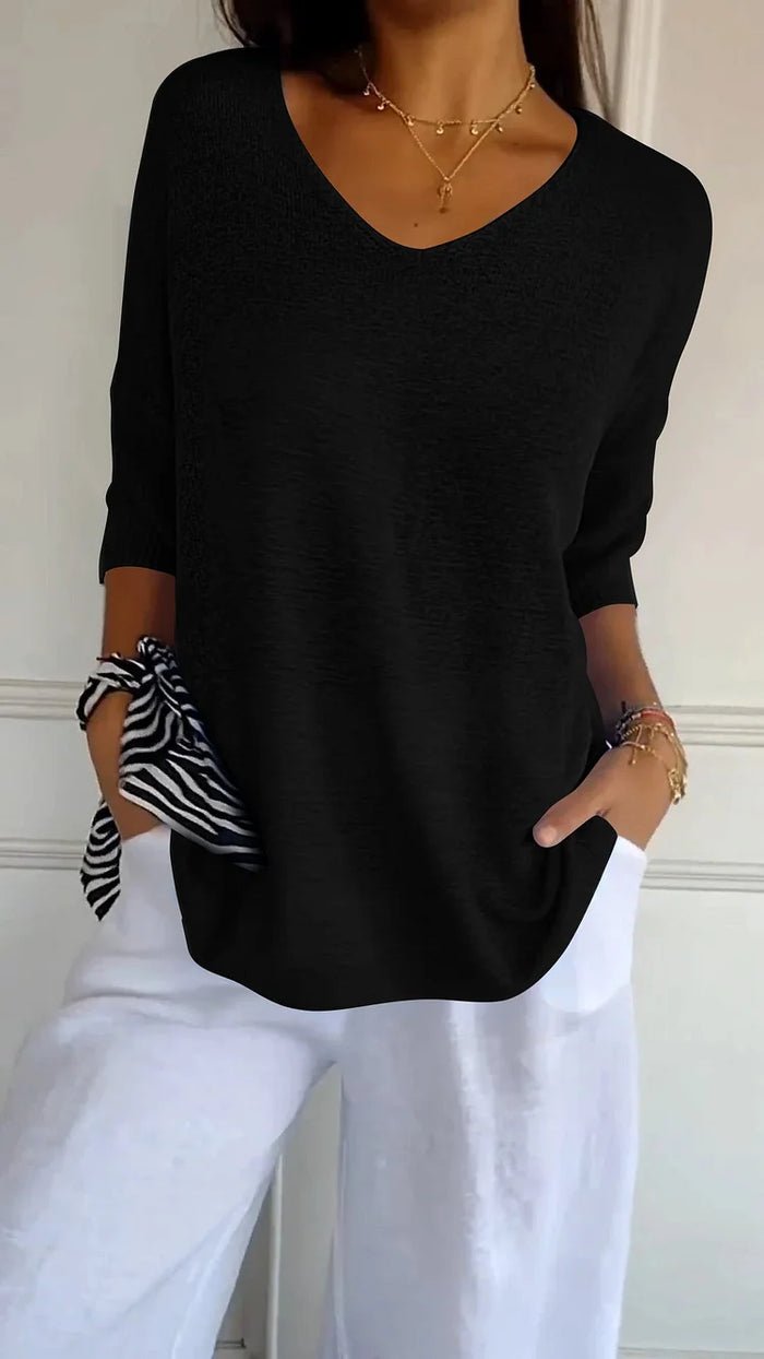Pull-over en maille pour femme à col en V, pull-over tricoté, haut en maille