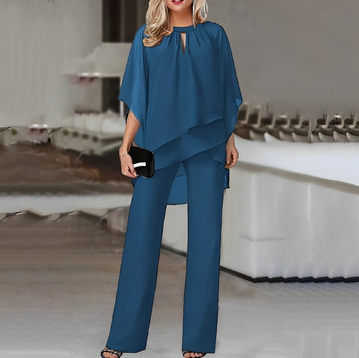 Women's Chiffon Keyhole-Neck Two-Piece Pant Set