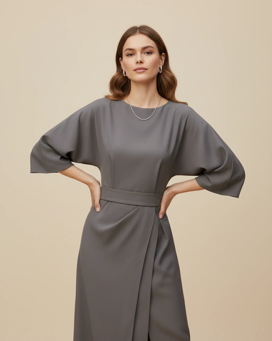 Women's Silk Belted Wrap Midi Dress