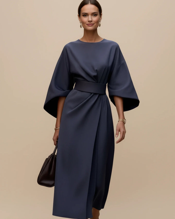 Women's Silk Belted Wrap Midi Dress