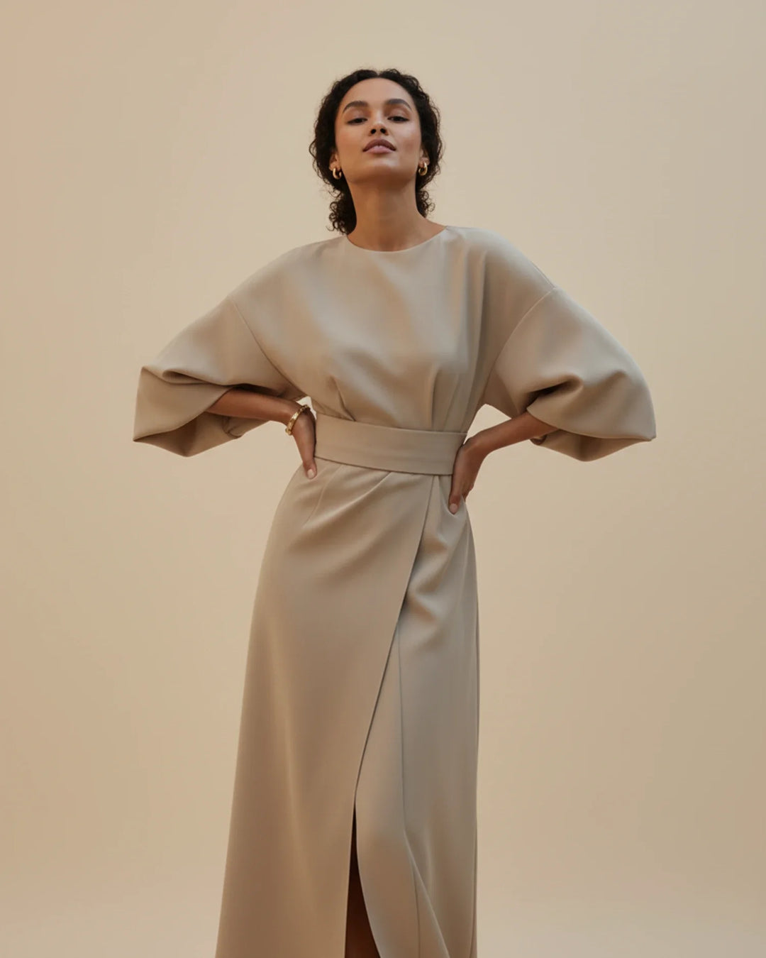 Women's Silk Belted Wrap Midi Dress