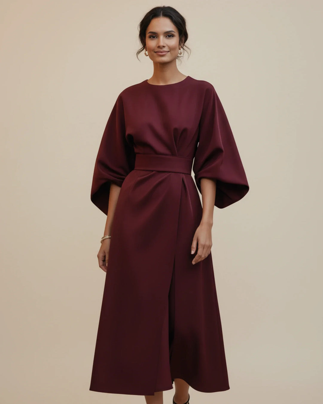Women's Silk Belted Wrap Midi Dress