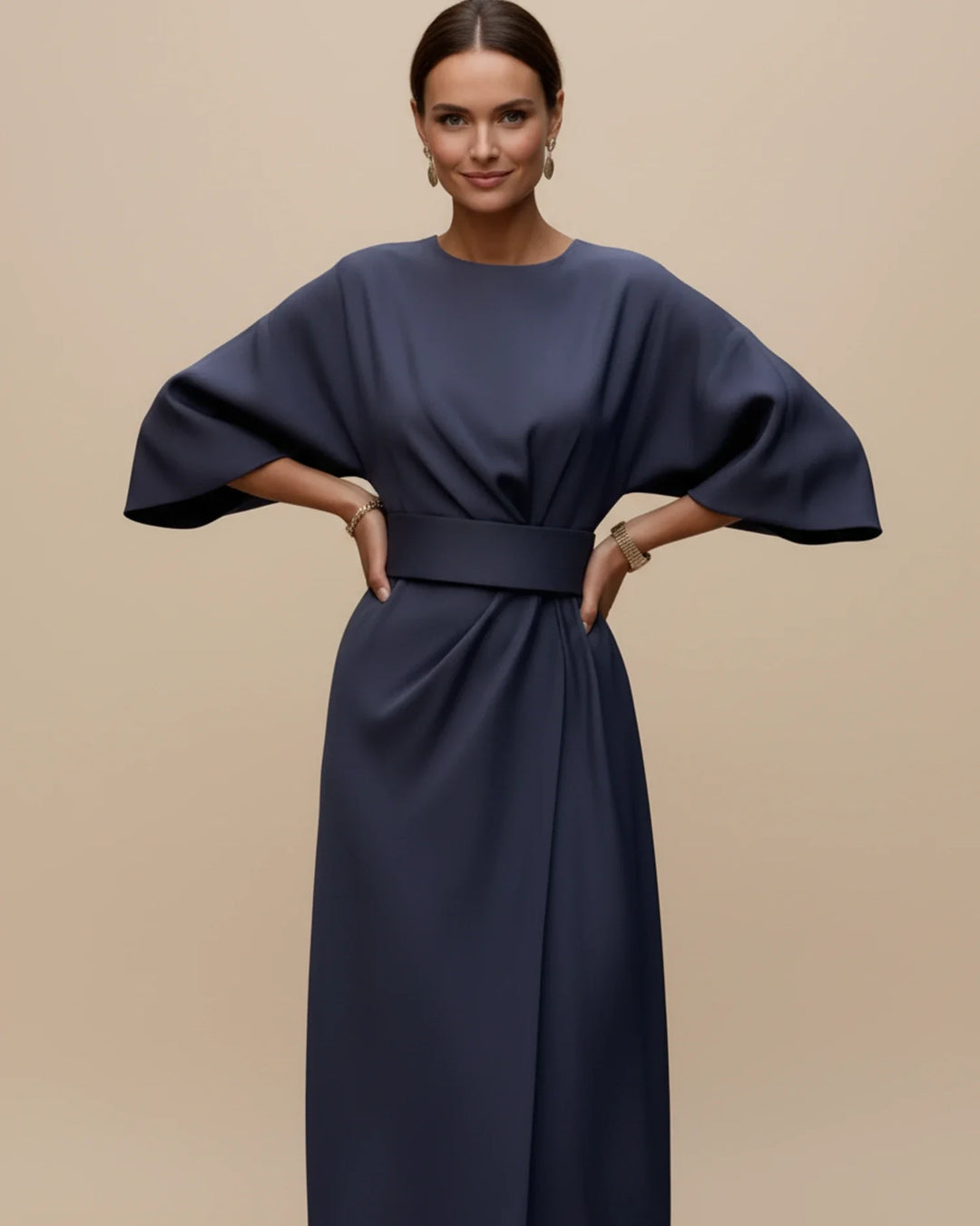 Women's Silk Belted Wrap Midi Dress